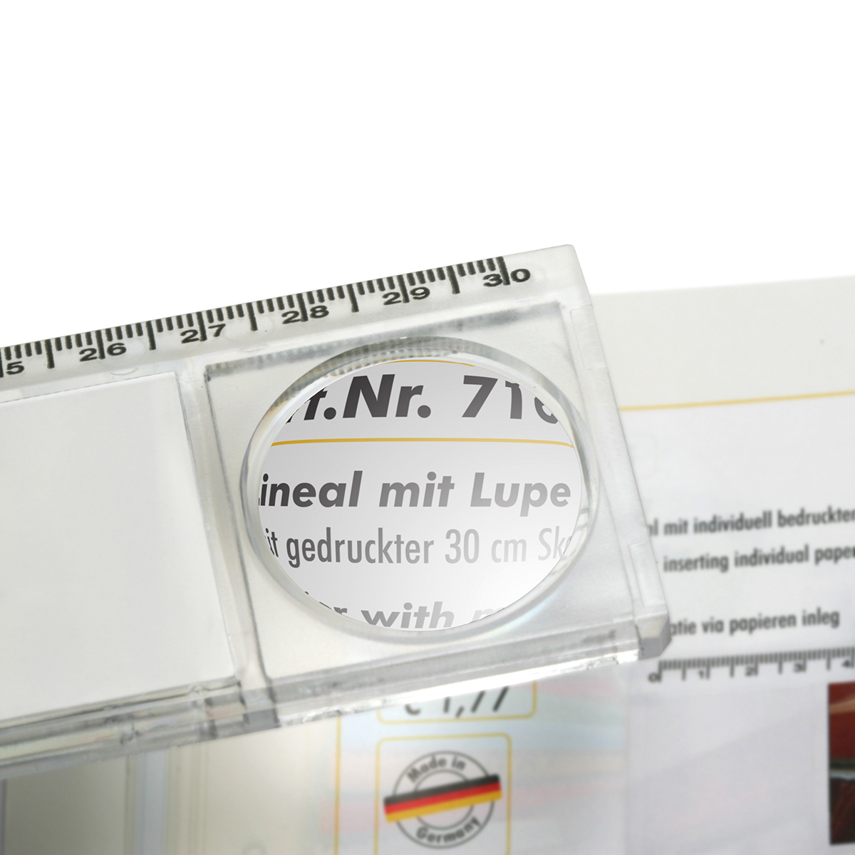 Lineal mit Lupe als Werbeartikel mit Logo bedrucken