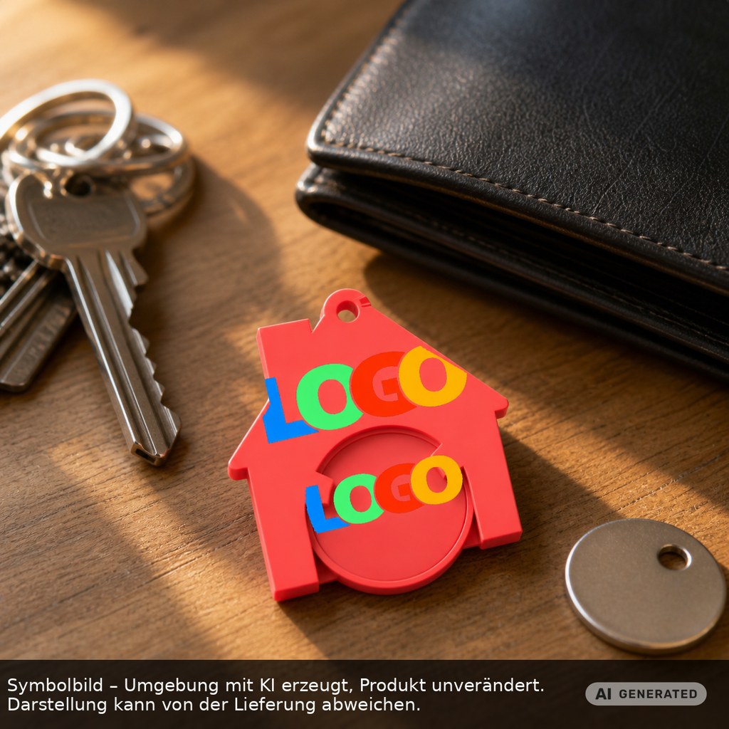 Chiphalter mit 1€-Chip "Haus" als Werbeartikel mit Logo bedrucken