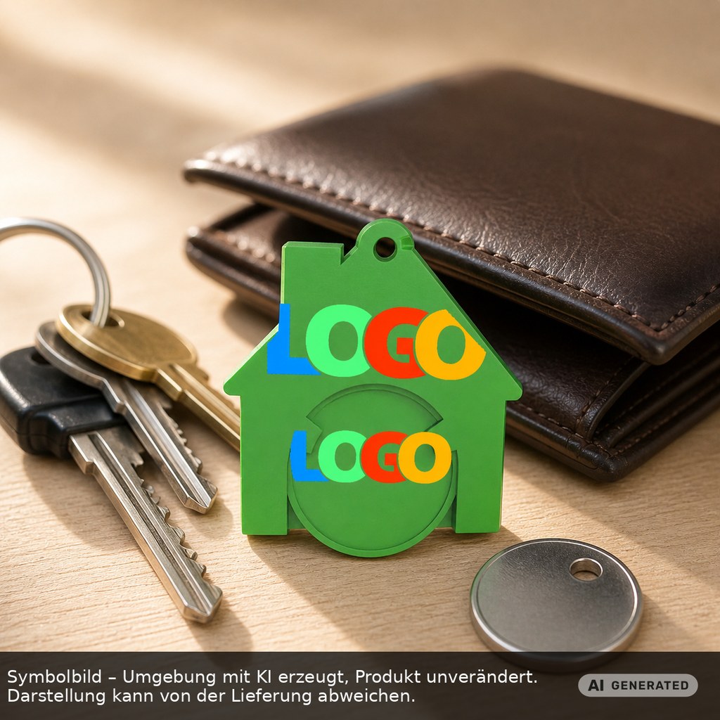 Chiphalter mit 1€-Chip "Haus" als Werbeartikel mit Logo bedrucken