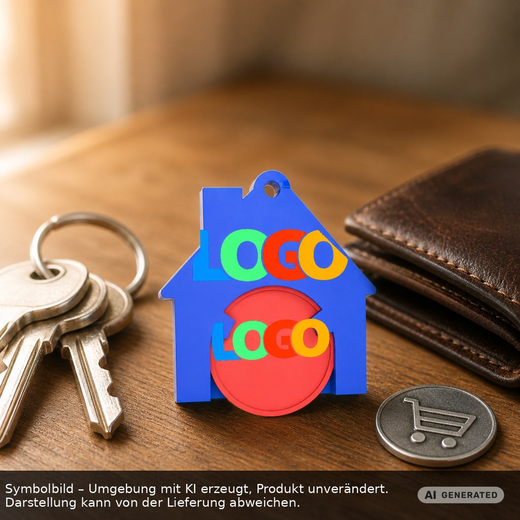 Chiphalter mit 1€-Chip "Haus" als Werbeartikel mit Logo bedrucken