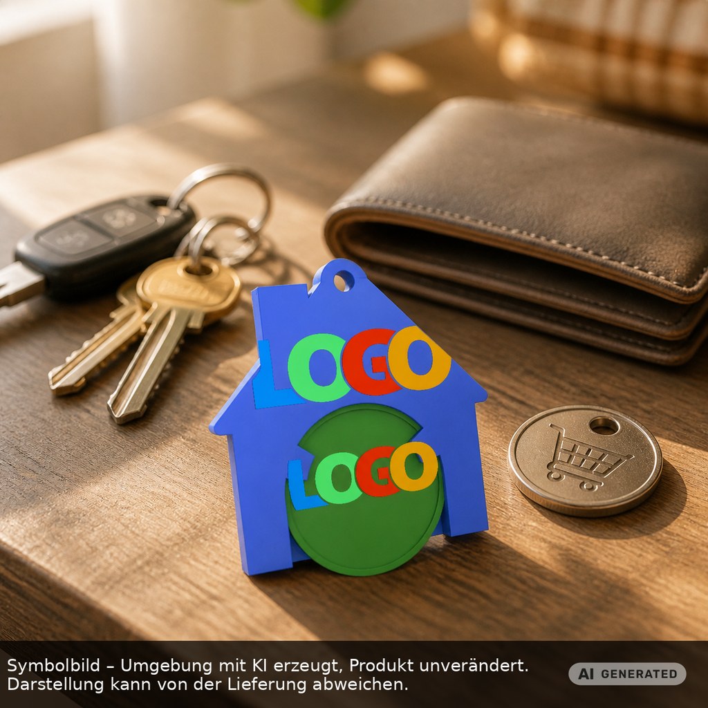 Chiphalter mit 1€-Chip "Haus" als Werbeartikel mit Logo bedrucken