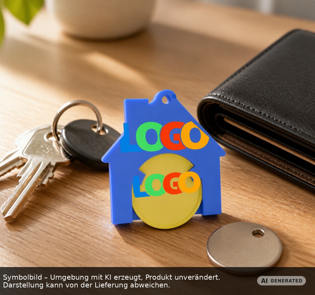Chiphalter mit 1€-Chip "Haus" als Werbeartikel mit Logo bedrucken