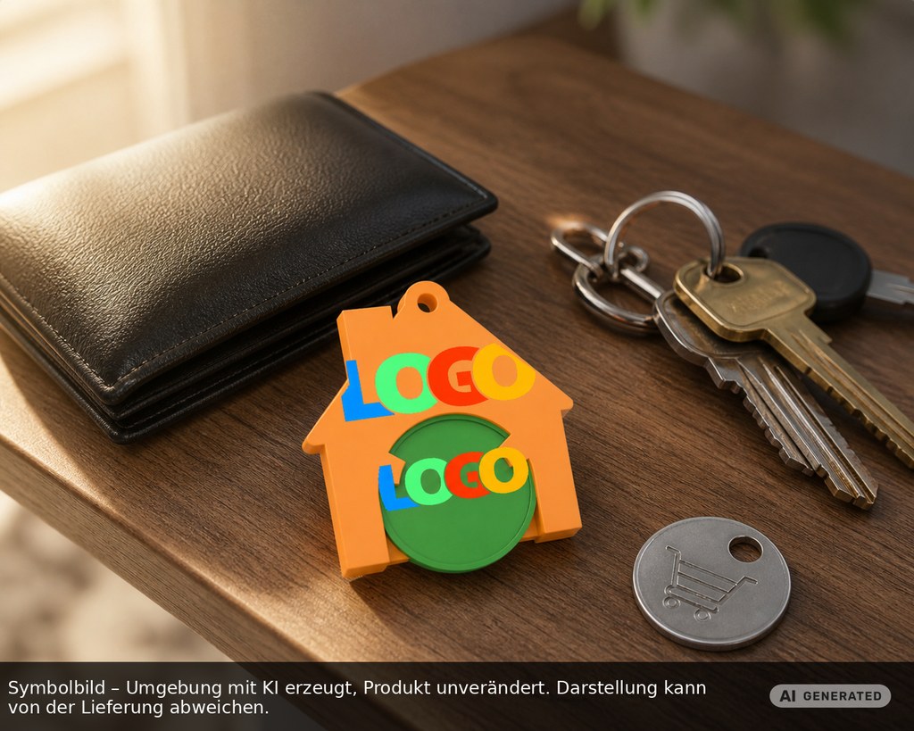 Chiphalter mit 1€-Chip "Haus" als Werbeartikel mit Logo bedrucken