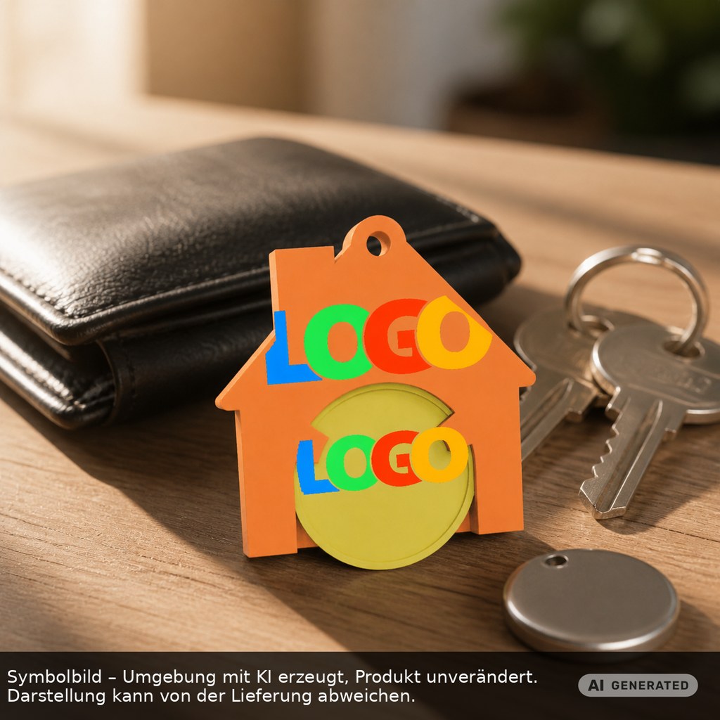 Chiphalter mit 1€-Chip "Haus" als Werbeartikel mit Logo bedrucken
