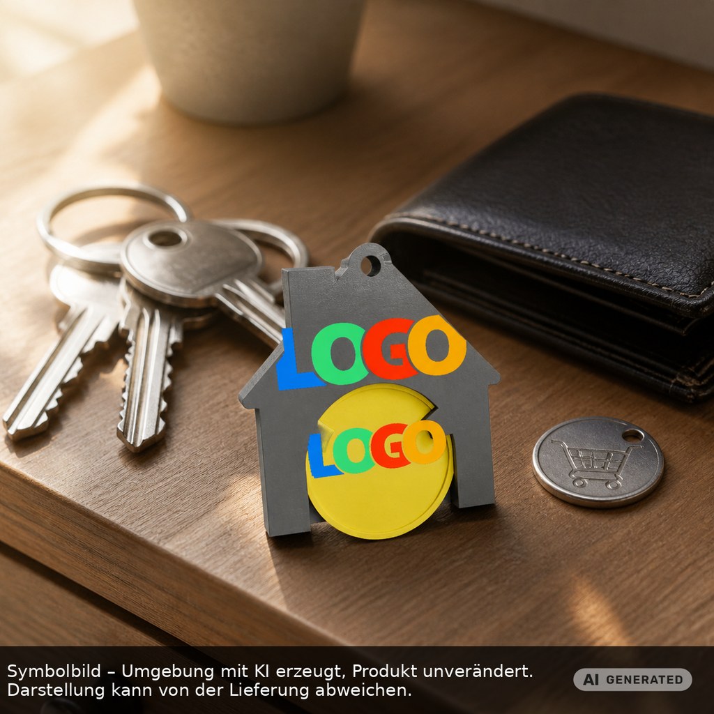 Chiphalter mit 1€-Chip "Haus" als Werbeartikel mit Logo bedrucken