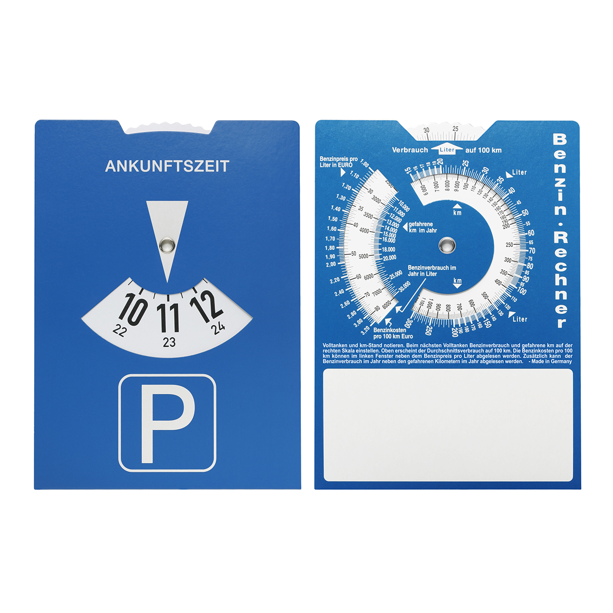 Kartonparkscheibe mit Benzinrechner als Werbeartikel mit Logo bedrucken
