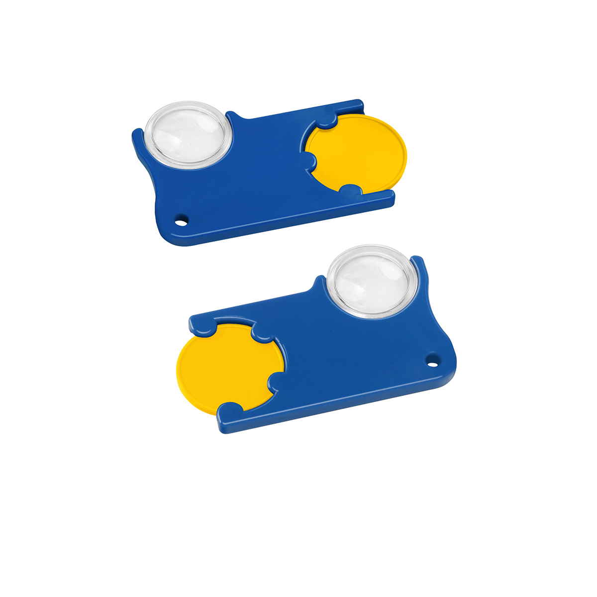 Chiphalter mit 1€-Chip und Lupe als Werbeartikel mit Logo bedrucken