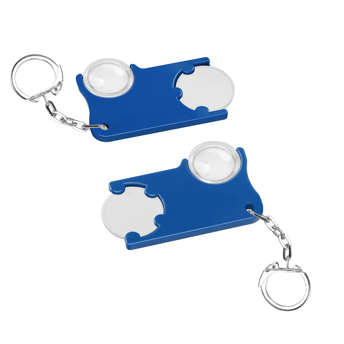 Chiphalter mit 1€-Chip und Lupe als Werbeartikel mit Logo bedrucken