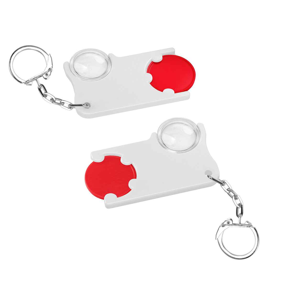 Chiphalter mit 1€-Chip und Lupe als Werbeartikel mit Logo bedrucken
