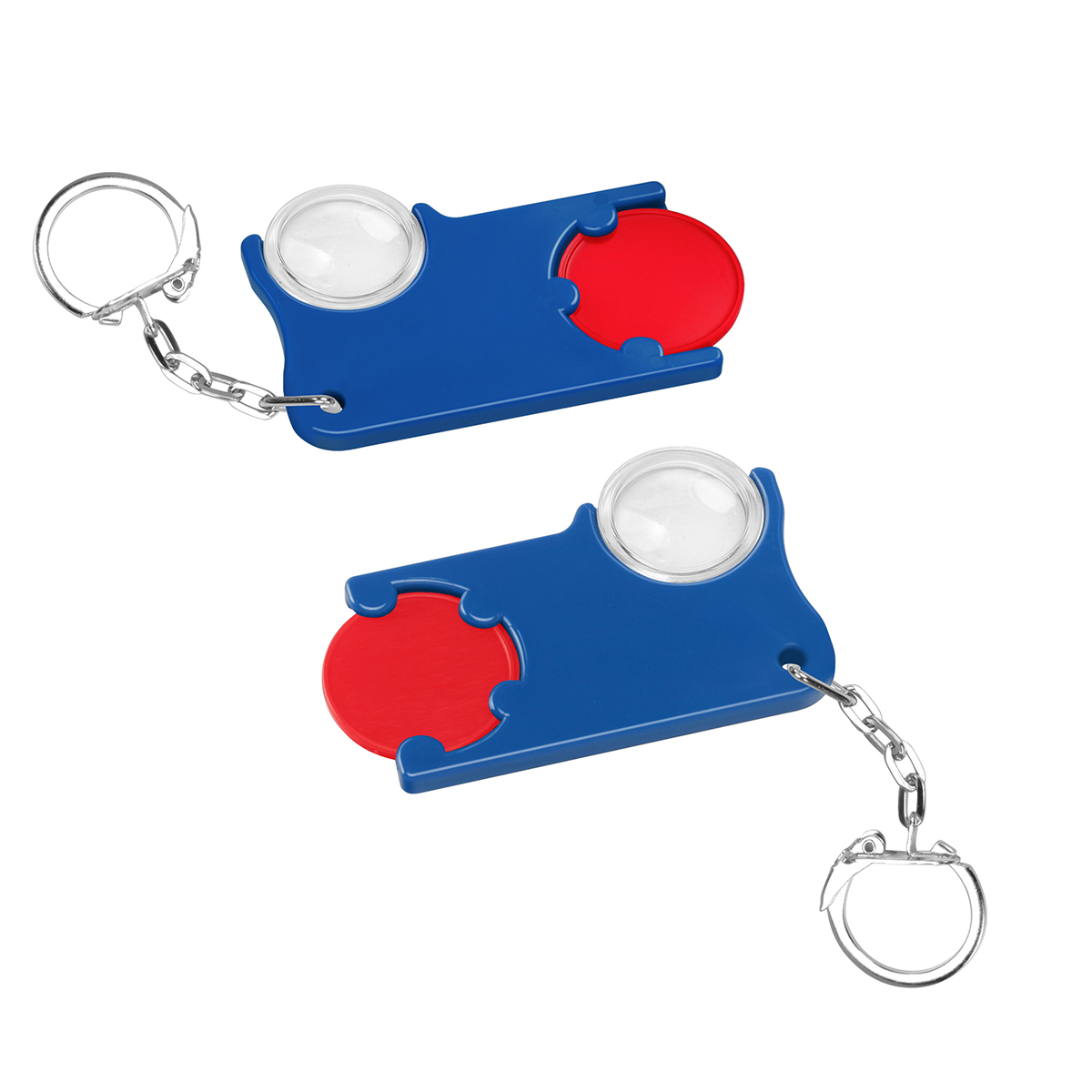 Chiphalter mit 1€-Chip und Lupe als Werbeartikel mit Logo bedrucken