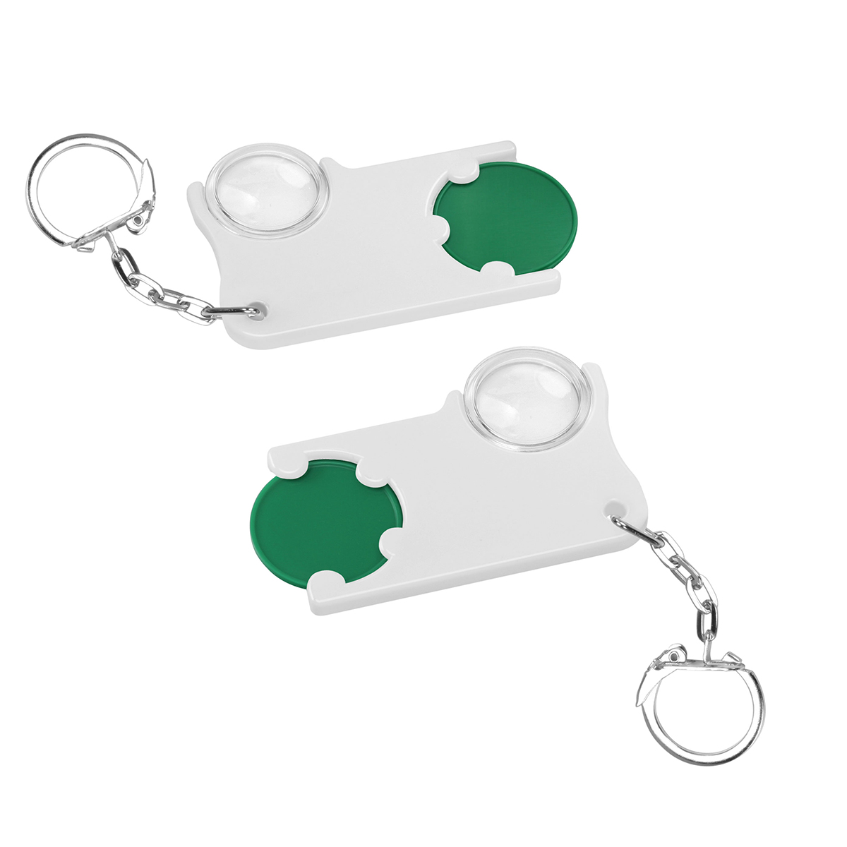 Chiphalter mit 1€-Chip und Lupe als Werbeartikel mit Logo bedrucken
