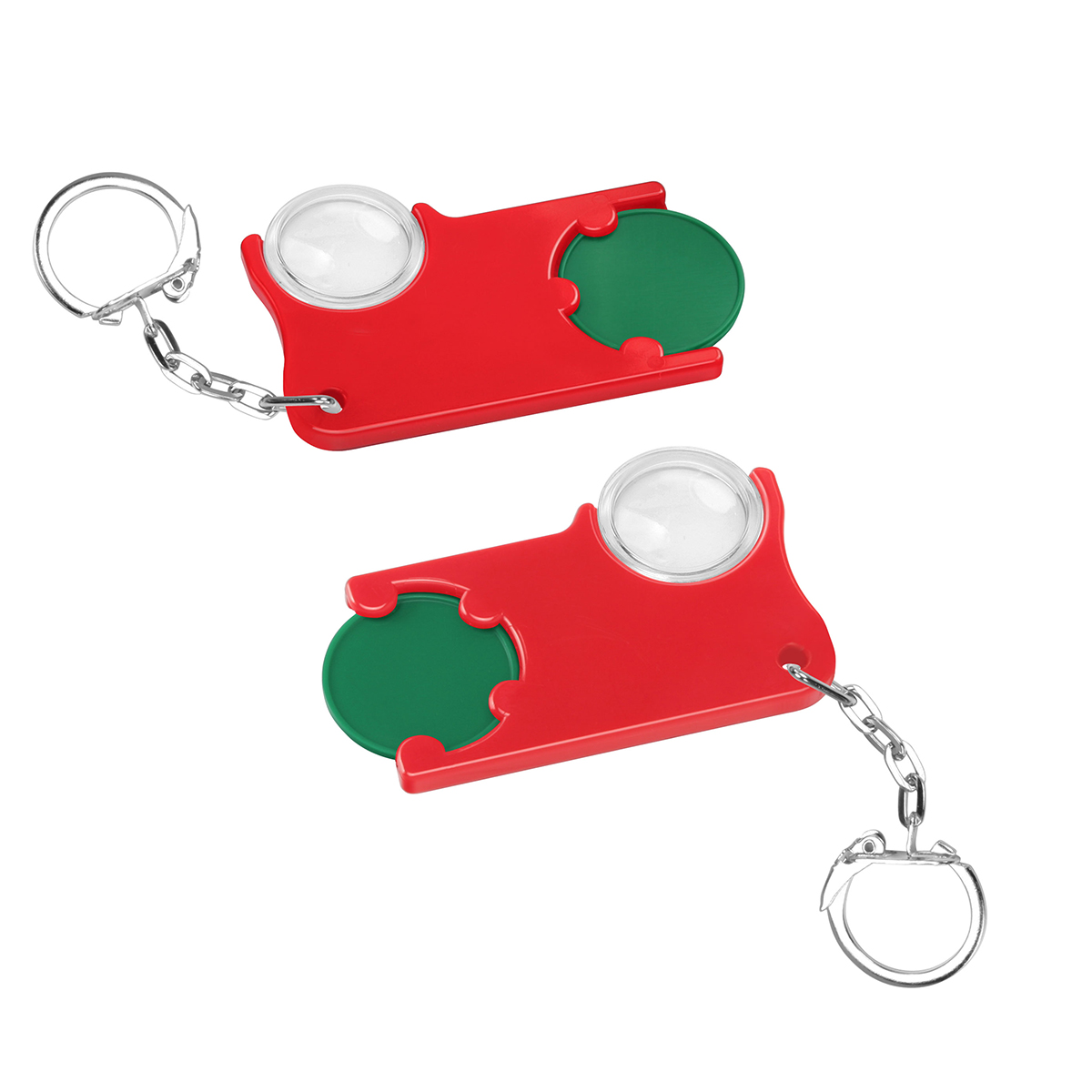 Chiphalter mit 1€-Chip und Lupe als Werbeartikel mit Logo bedrucken