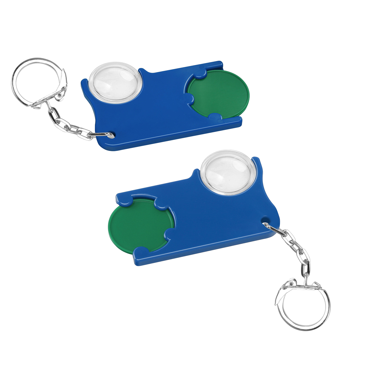 Chiphalter mit 1€-Chip und Lupe als Werbeartikel mit Logo bedrucken