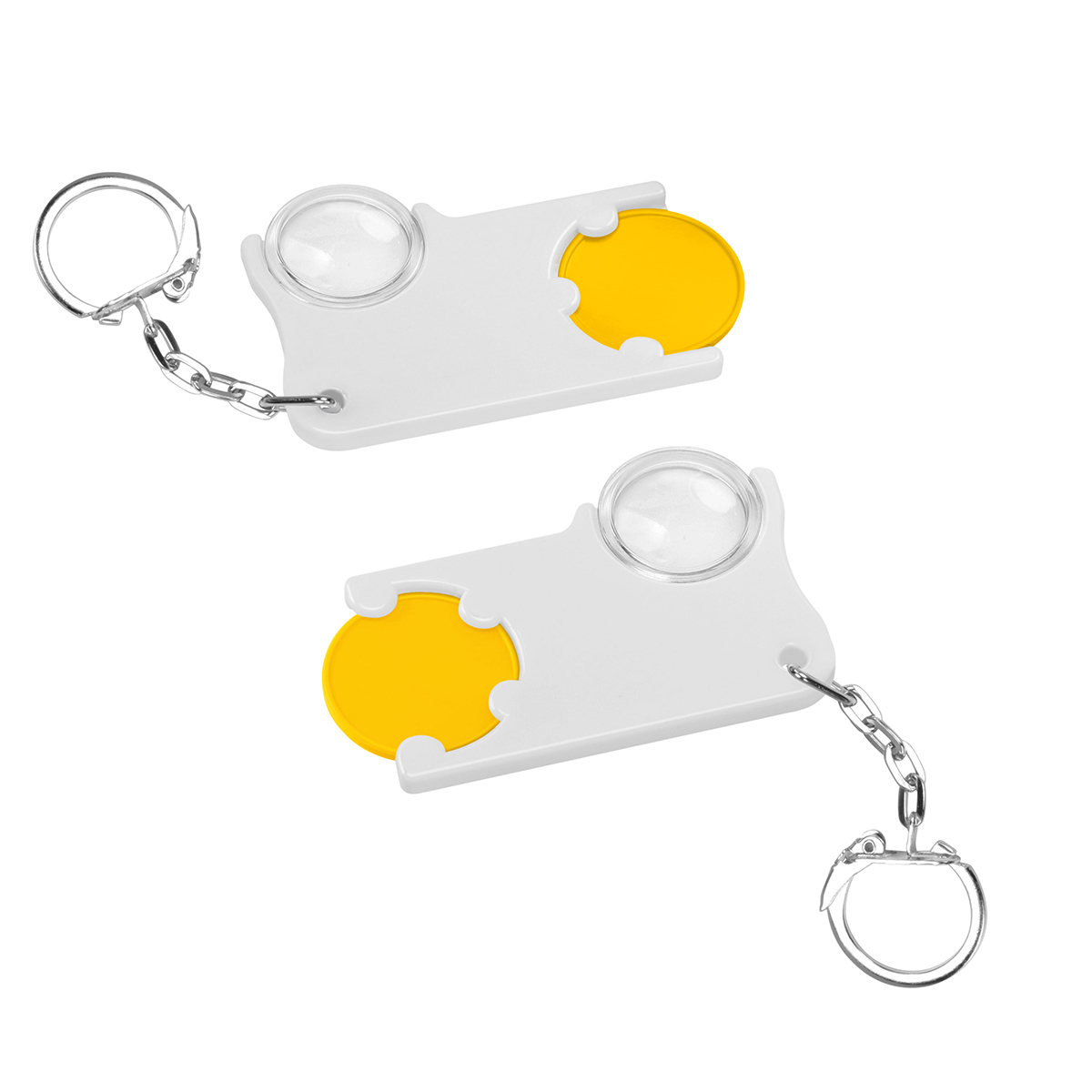 Chiphalter mit 1€-Chip und Lupe als Werbeartikel mit Logo bedrucken
