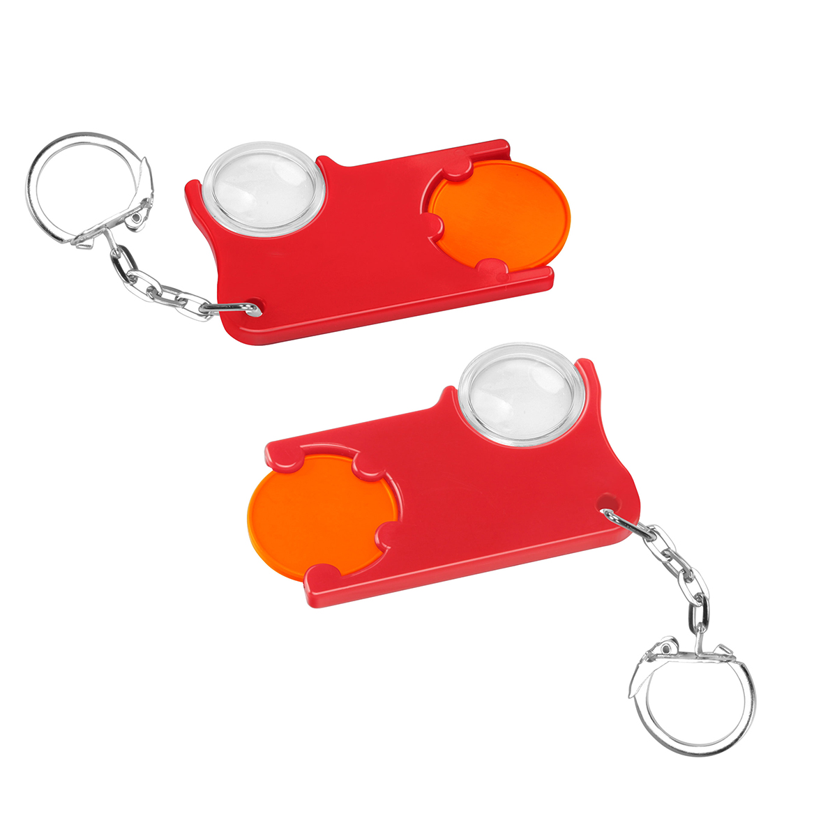 Chiphalter mit 1€-Chip und Lupe als Werbeartikel mit Logo bedrucken