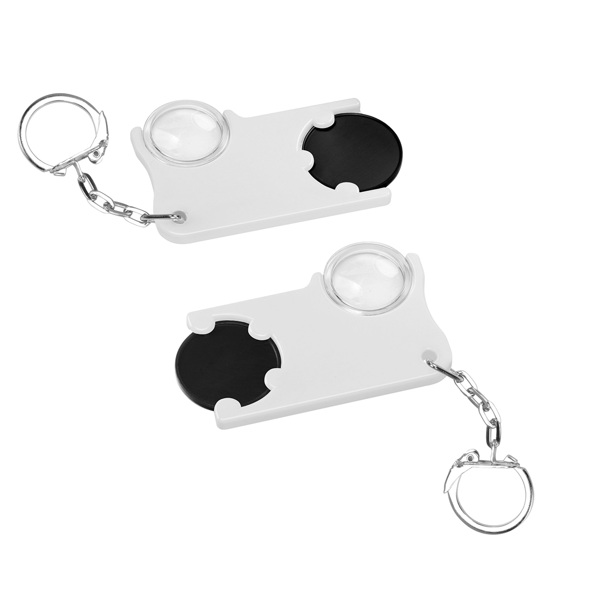 Chiphalter mit 1€-Chip und Lupe als Werbeartikel mit Logo bedrucken