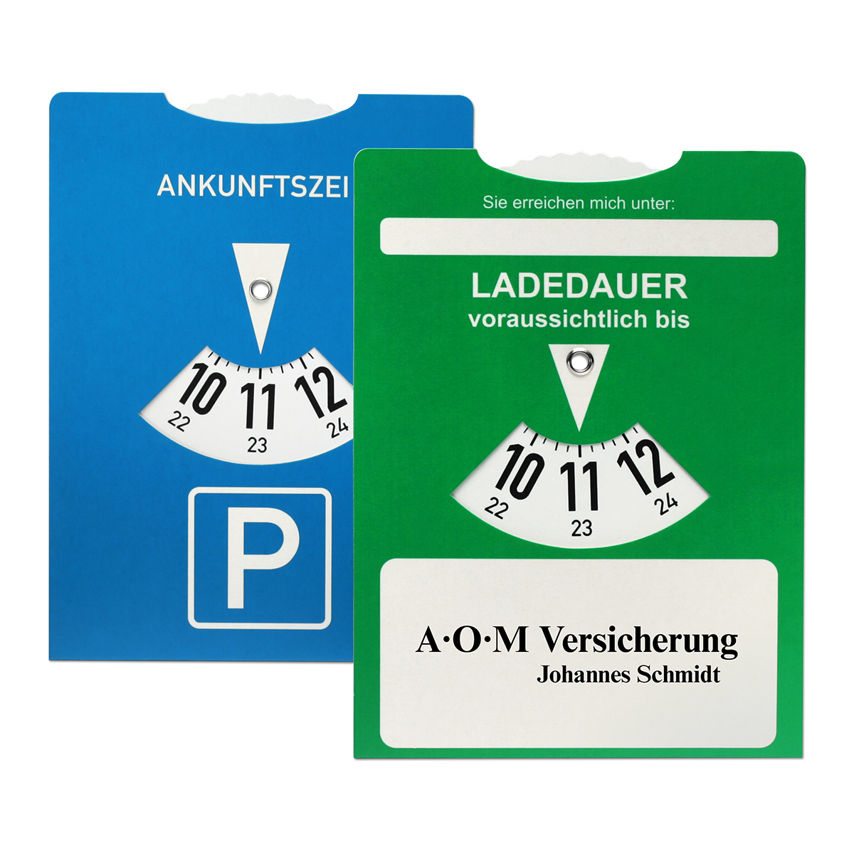 Kartonparkscheibe mit Ladedaueranzeige für E-Autos als Werbeartikel mit Logo bedrucken